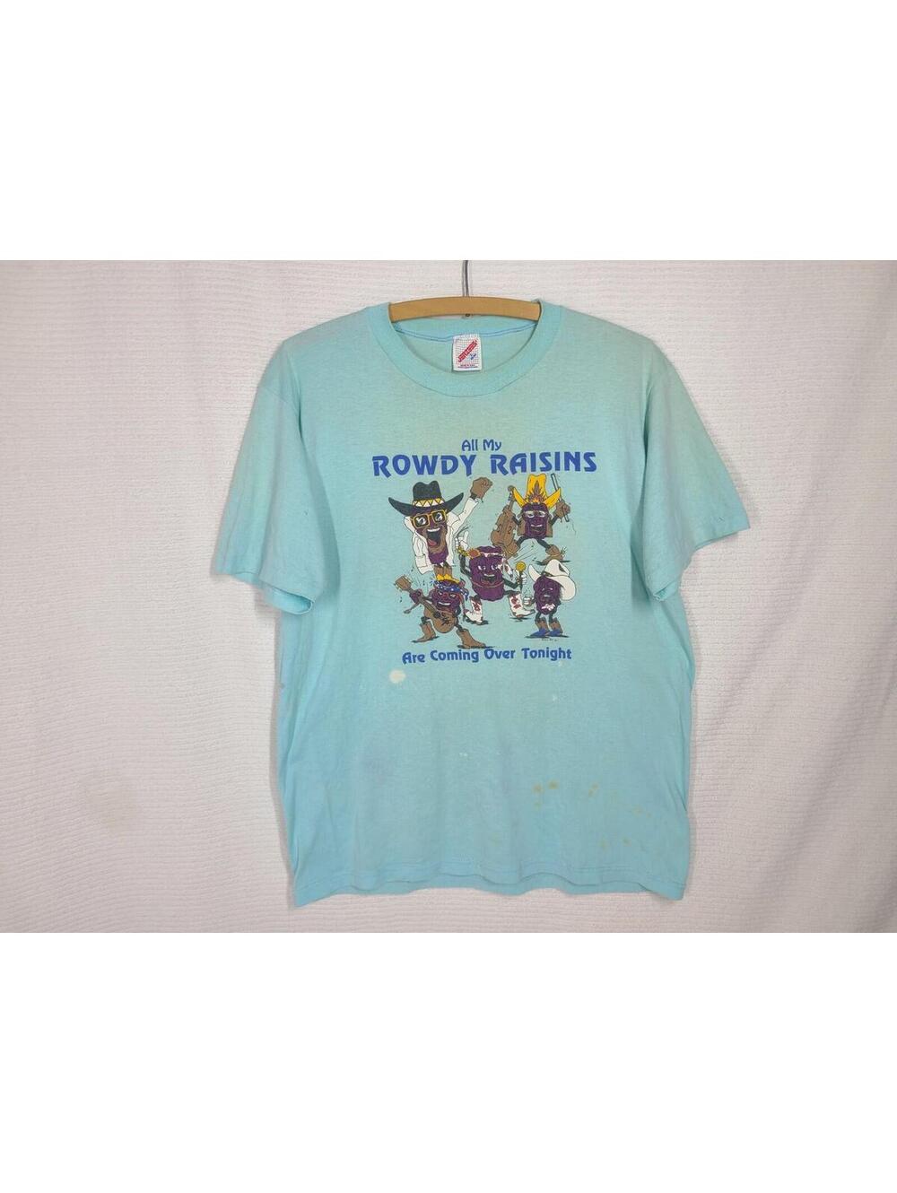 Vtg California Raisins Shirt Worn USA Jerzees 50/50 Tee L 23x28 Blue Retro 80s - Picture 2 of 8